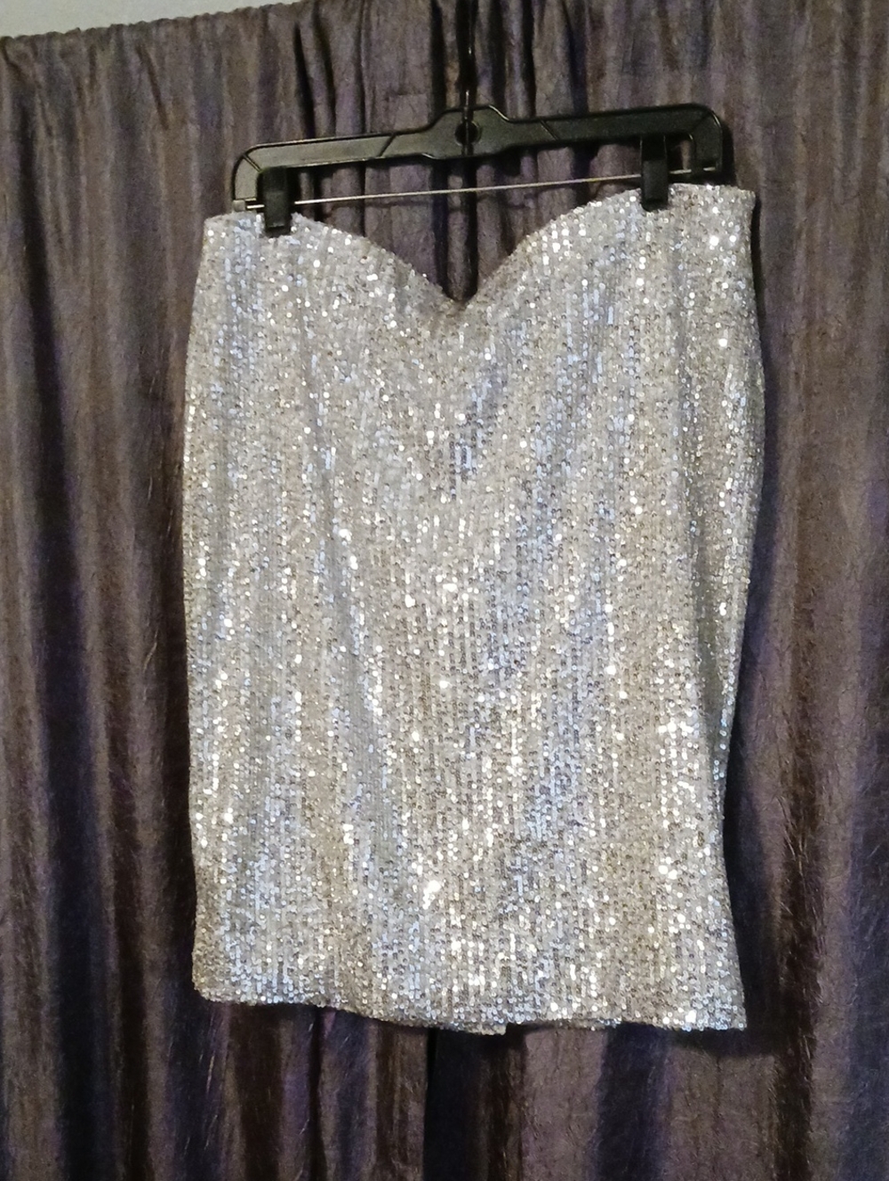 Silver Sequin Strapless Pencil Skirt